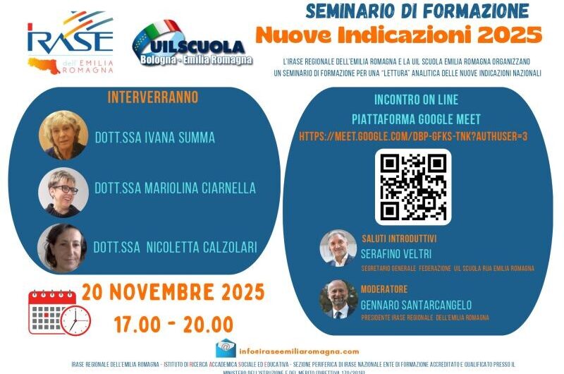 IRASE Regionale dell’Emilia Romagna | Seminario di formazione: Le Nuove Indicazioni nazionali  Giovedì 20 novembre dalle 17.00 alle 20.00