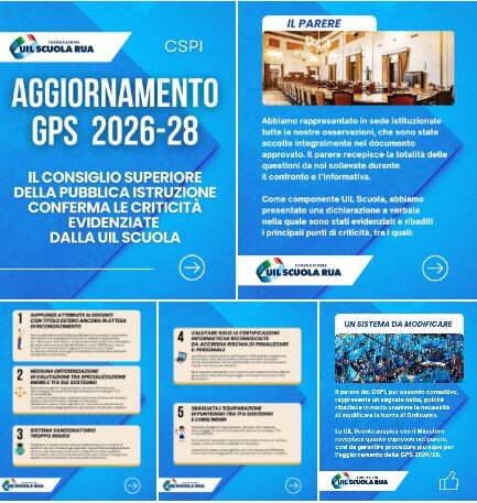 Aggiornamento GPS 2026/28: il CSPI conferma le criticità evidenziate dalla UIL Scuola