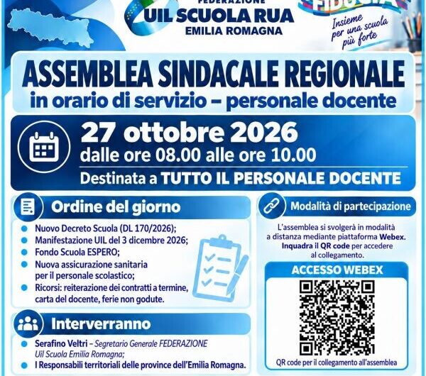 UIL Scuola Emilia Romagna | Assemblea sindacale regionale in orario di servizio Personale DOCENTE martedì 27 ottobre 2026 dalle 08.00 alle 10.00
